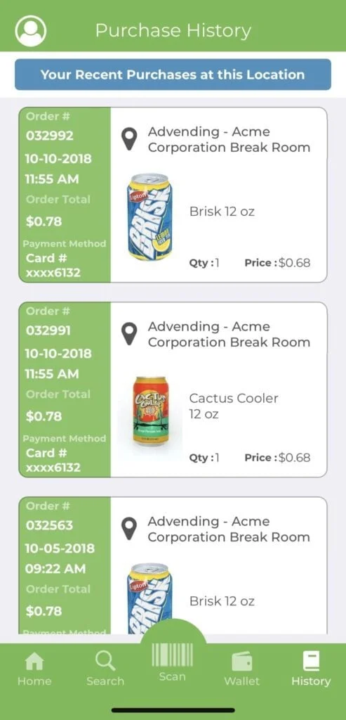 View Your Purchase History screenshot