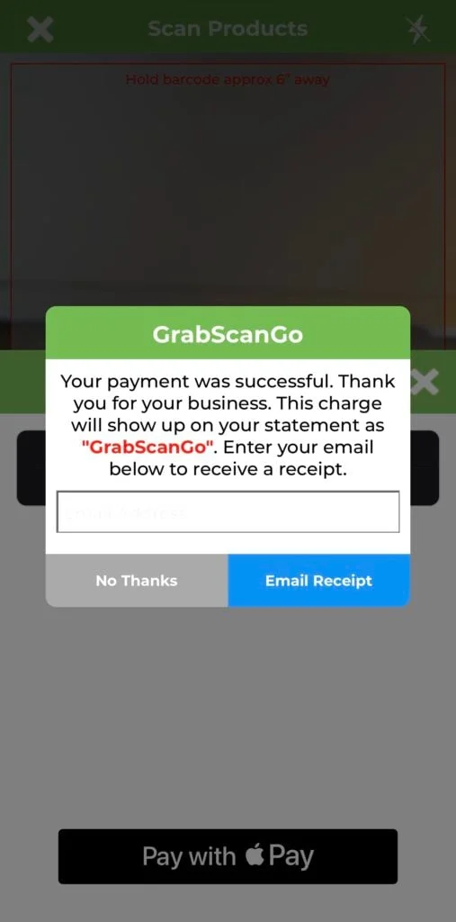 Email receipt screen