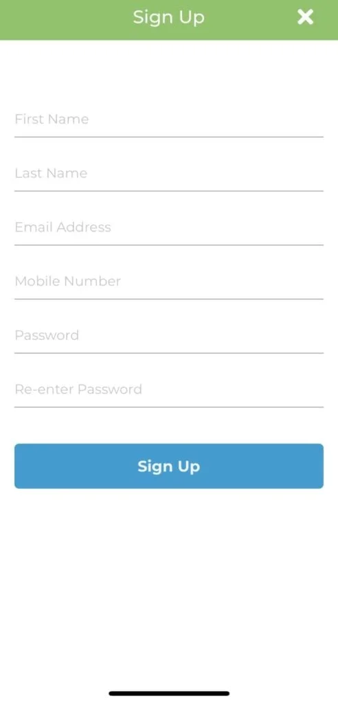 Sign Up for a New Account screenshot