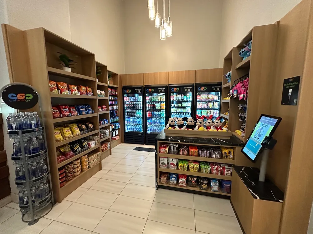 GrabScanGo hotel lobby market installation at Embassy Suites