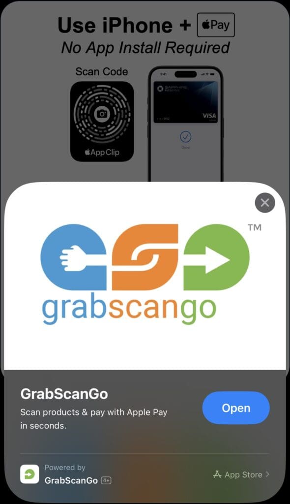 GrabScanGo App Clip checkout on iPhone
