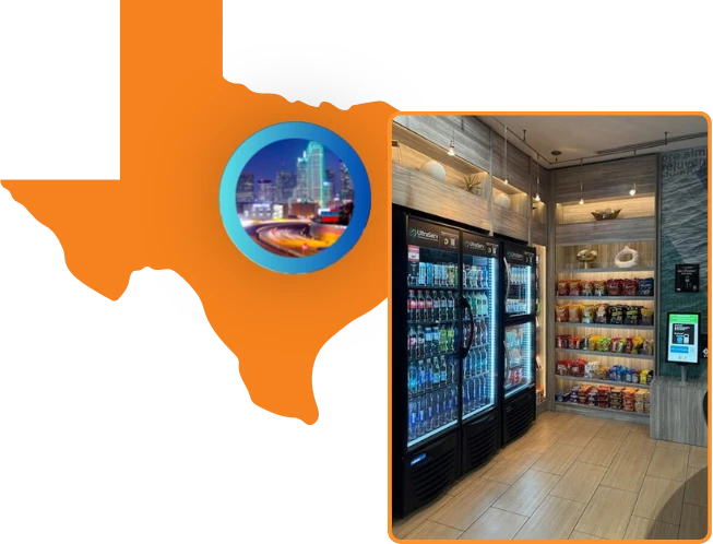 Texas silhouette featuring the Dallas skyline